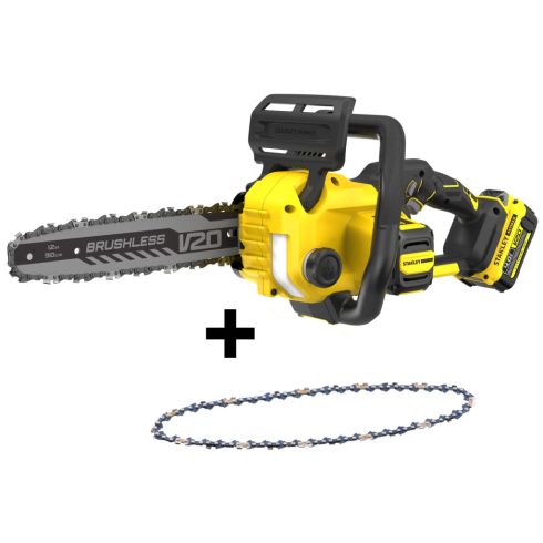 18V STANLEY FATMAX V20 szénkefe nélküli láncfűrész 12''/30 cm, akkuval + AJÁNDÉK láncfűrész lánc      A-SFMCCS730M1