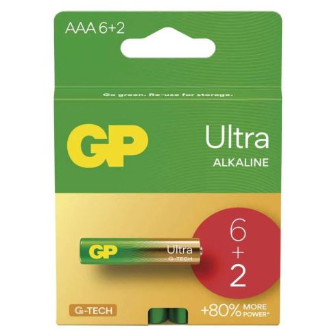 GP elem LR03 AAA mikroceruza, Ultra Alkáli, 6+2db/kis papír doboz                                     B02118