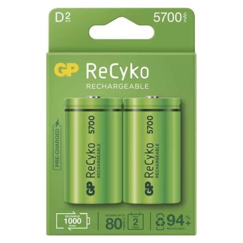 GP elem NiMH LR20 D góliát, 5700mAh, ReCyko, 2db                                                      B2145