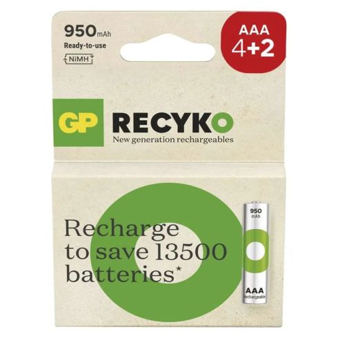 GP elem NiMH HR03 AAA mikroceruza, 950mAh, ReCyko, 4+2db                                              B25116