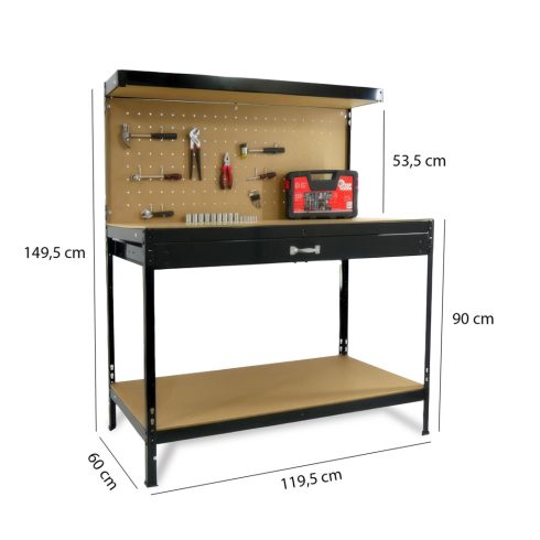 Munkapad perforált hátfallal, fiókkal - 120 x 60 x 150 cm                                             BX10847