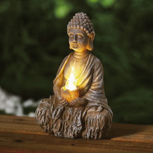 Szolár Buddha gyertyával - 1 melegfehér LED - 12,5 x 8,5 x 19 cm                                      BX11269