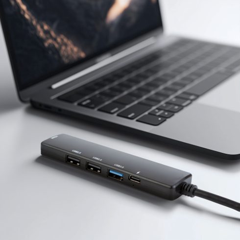 Multifunkciós USB Hub - HDMI + Type-C 3.0 - 3xUSB-A, 1xType-C - 5 Gbps, 100 W - fekete                BX55064