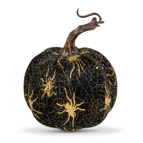 Halloween-i tök dekoráció - 11 cm - fekete, pókkal - habszivacs                                       BX56541B