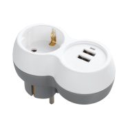   Elosztó adapter 1 földelt dugalj+ 2A USB A csatlakozó, 5V, IP20, fehér/szürke                         CA321261