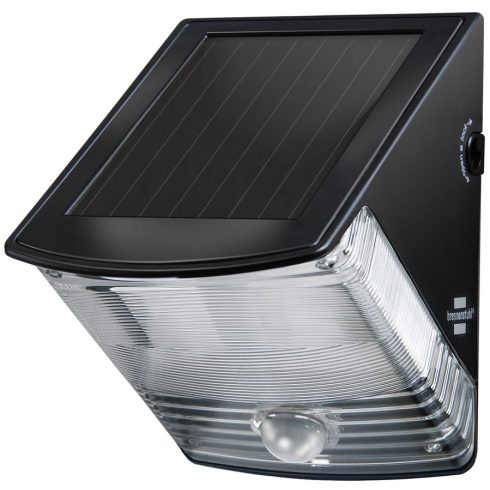 Szolár LED falilámpa, IP44,  PIR mozgásérzékelővel, alkonykapcsolóval, 2x0,5W, 85lm, fekete           E1170970