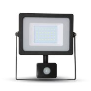   LED reflektor mozgásérzékelővel 30W, fekete ALU kültéri ház, semleges 4500K, IP44, 2550lm, 180° 12m   IFLPIR30BK