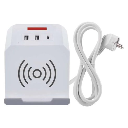 Elosztó (hosszabbító) kocka, 2m 2 aljzat schuko + 2xUSB-A + 1xUSB-C + Qi 1,5mm                        P0222CQ