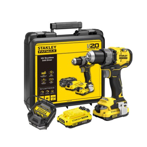 STANLEY FATMAX 18 Volt-os V20 akkumulátoros fúrócsavarozó, KEFE NÉLKÜLI, 2 x 2Ah akkumulátorral, hor  SFMCD725D2K-Q