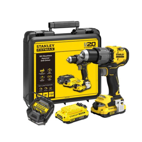 STANLEY FATMAX 18 Volt-os V20 akkumulátoros ütvefúró-csavarozó, KEFE NÉLKÜLI, 2 x 2Ah akkumulátorral  SFMCD726D2K-Q