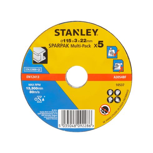 STANLEY DPC fémvágó ragasztott tárcsa, domború 115 x 22 mm, vast. 3,2 mm (5 db)                       STA32800-QZ