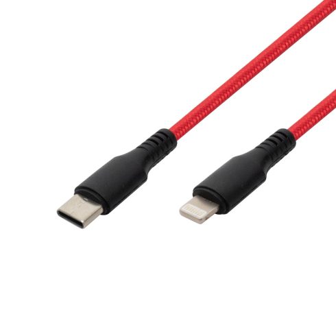 USB C-Lightning (Apple) töltőkábel, 2.1A, 1m, piros, szövött                                          USBCL1