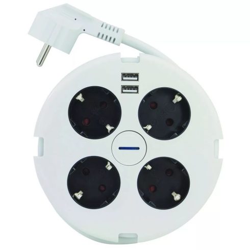 Asztali elosztó PowerDisc 4-es kapcsolós, 1.4m, 2db USB-vel, 2db USB-vel , átmérő: kb. 150mm, USB 5V  VT0015428109